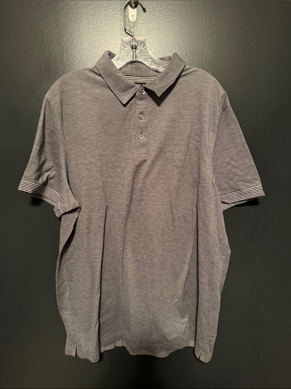 Michael Kors Charcoal Polo with Striped Sleeve Trim